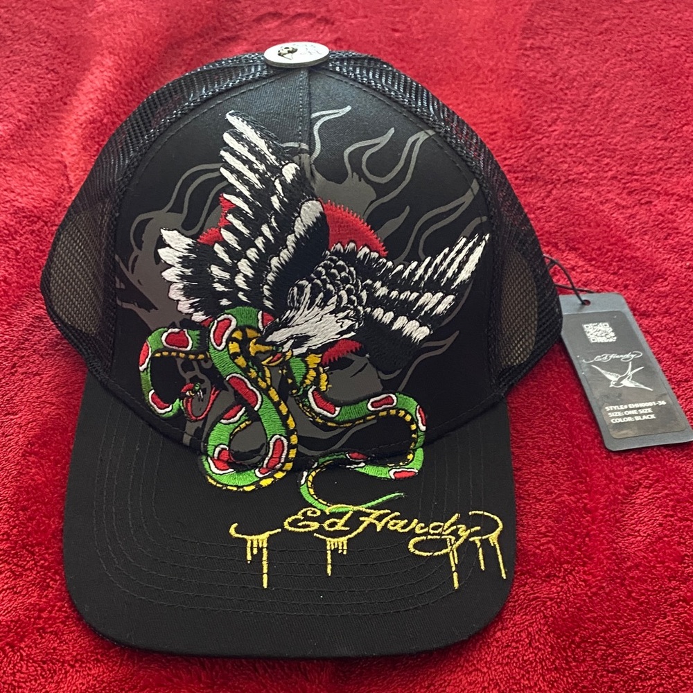 Ed Hardy Black Hat with Eagle and Snake Embroidery